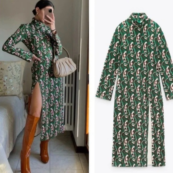 Zara Green Floral Print Maxi Dress - Picture 2 of 7